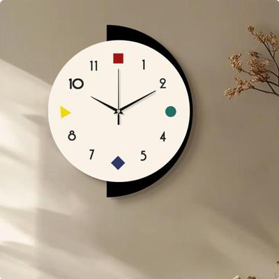 Modern Geometric Wall Clock 2D Flat Design Nordic Style Silent for Living Room, Office,