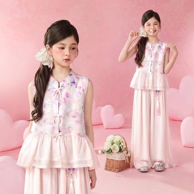 Little Tiger Patty Girls' New Chinese Style Floral Two-piece Set