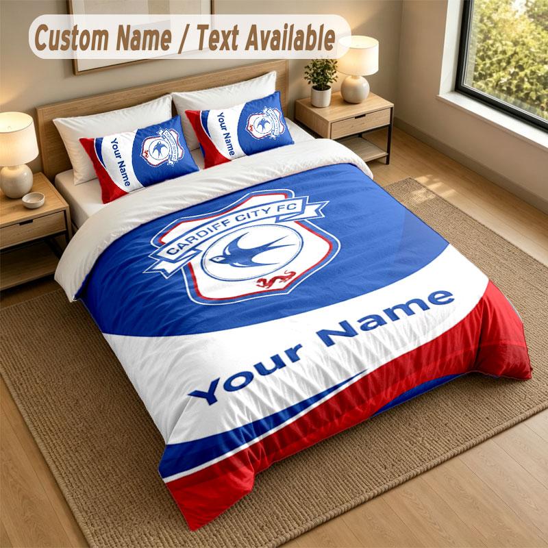 Bedding Set 1 Duvet Cover 2 Pillowcases Cardiff City Print Soft Bed Linen Bedroom Decor