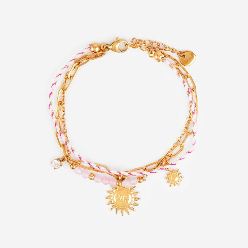 

Personalized Bracelet Sun Smiley Face Pendant Double-Layer Back-Shaped Bracelet Electroplated 18K Gold Color Retention