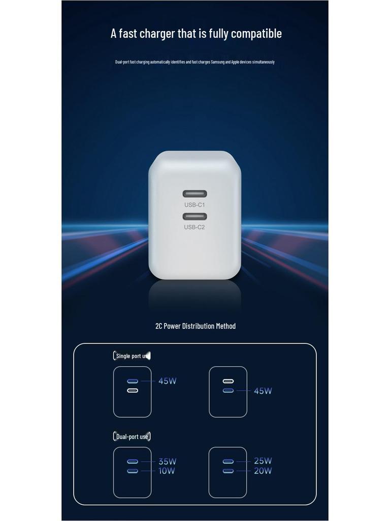 Foldable GAN Charger 45W PPS PD - Universal Mobile & Computer Charger, 3C Certified