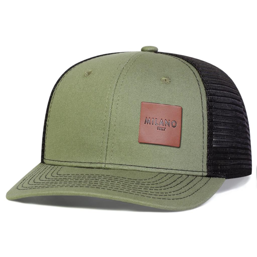Unisex Brown MILANO Letter Leather Label Baseball Net Caps Outdoor Adjustable Spring and Summer Casual Sunscreen Hat