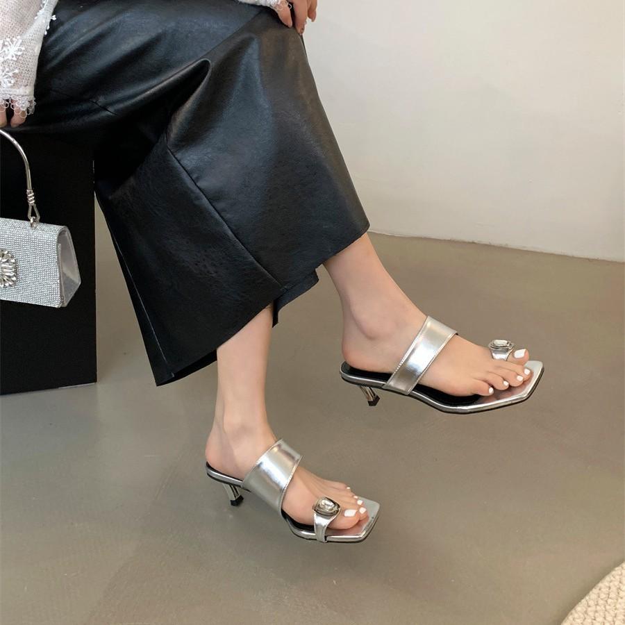 French Rhinestone Toe Small Cool Slippers Fairy Shoes Summer Wear Annual Temperament High Heels Sandals