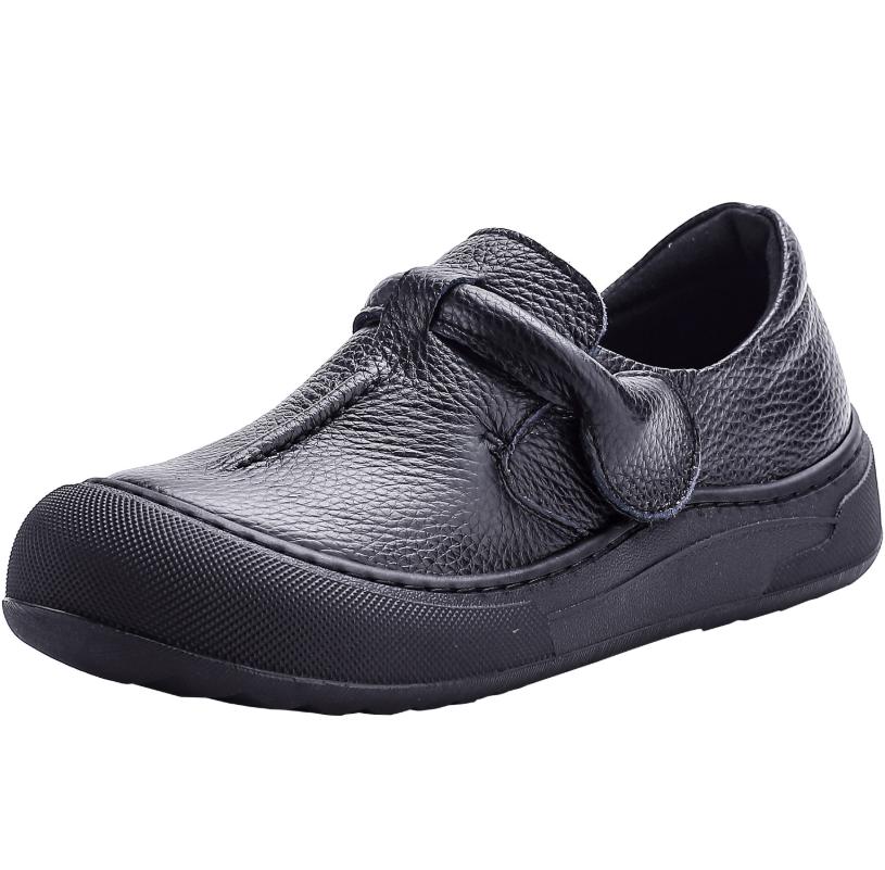 Ballerine da donna in vera pelle Scarpe da ginnastica sportive a testa larga allacciate da donna Mocassini vintage Antiscivolo Scarpe basse da passeggio Scarpe da mamma