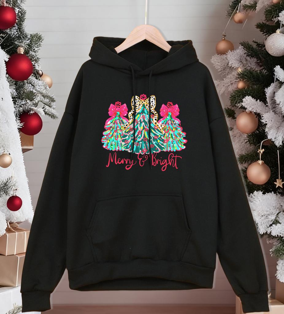 Merry Christmas Colorful Trees Prints Men Hoodies Oversized Hoodie Pocket Fleece Streetwear Autumn Comfortable Male Pullover