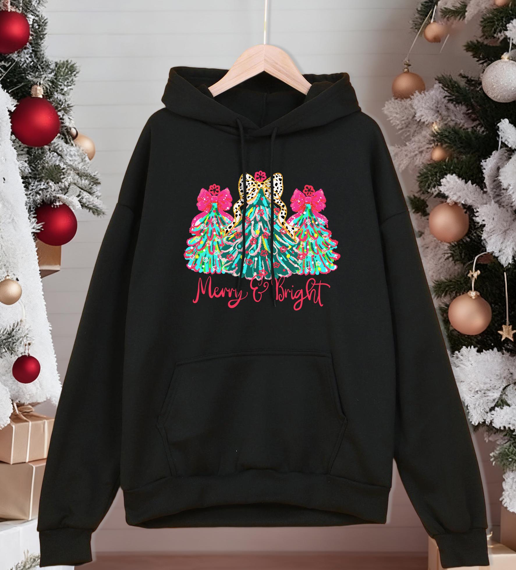 

Merry Christmas Colorful Trees Prints Men Hoodies Oversized Hoodie Pocket Fleece Streetwear Autumn Comfortable Male Pullover 3XL