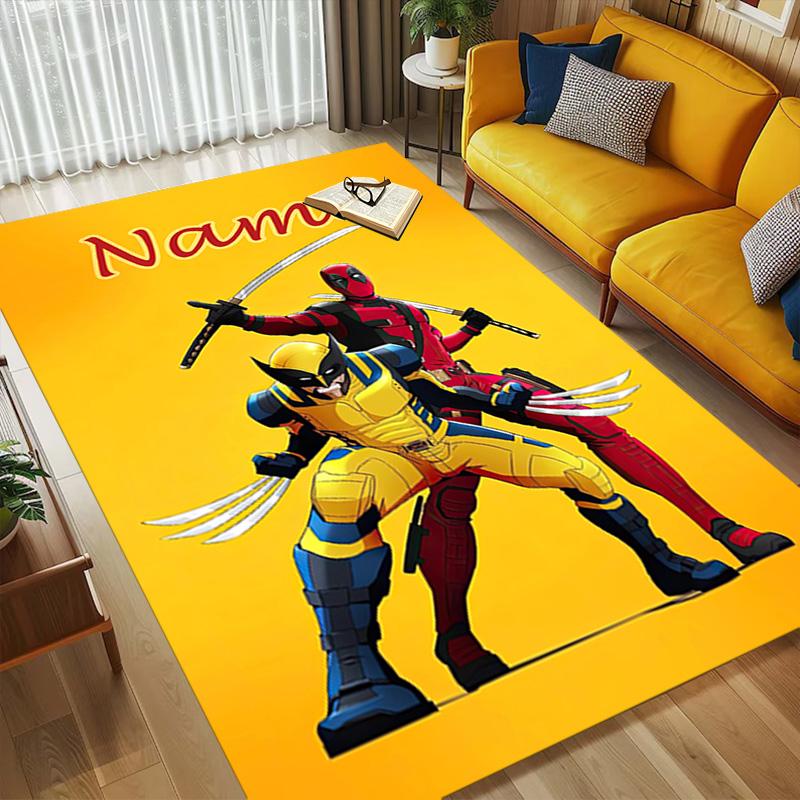 Personalized Name Wolverine Deadpool Living Room Non-Slip Area Rug Soft Carpet for Bedroom Kids Playroom Sofa Office Home Decor Doormat