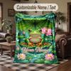 Frog Lotus Fantasy Theme Throw Blanket Custom Name Text Personalized Blanket Soft Cozy Blanket for Home Sofa Bed
