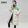 Snowflying Damen Farbblock Stehkragen Lange Daunenjacke