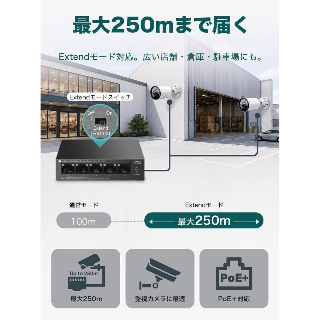 TP-Link 5-Port Gigabit Ethernet PoE+ Switch 65W, 4 PoE+ Ports, Desktop/Wall-Mount Metal Casing, Plug & Play, Extend Mode Up To 250m (LS105GP)
