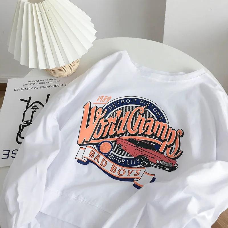 Cotton Long Sleeve T-shirt Personalized Printed Casual Comfortable Loose Hoodies Short Sweater