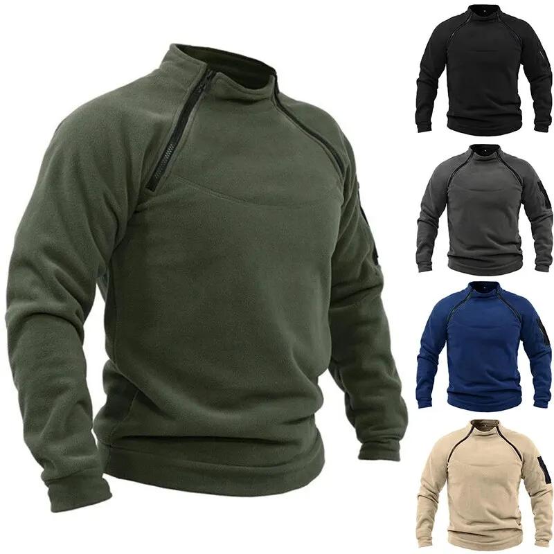 Cappotto Antivento Maglione Termico da Trekking Uomo Giacca Outdoor in Pile Polare Caccia Caldo Pullover con Cerniera Taglia Plus