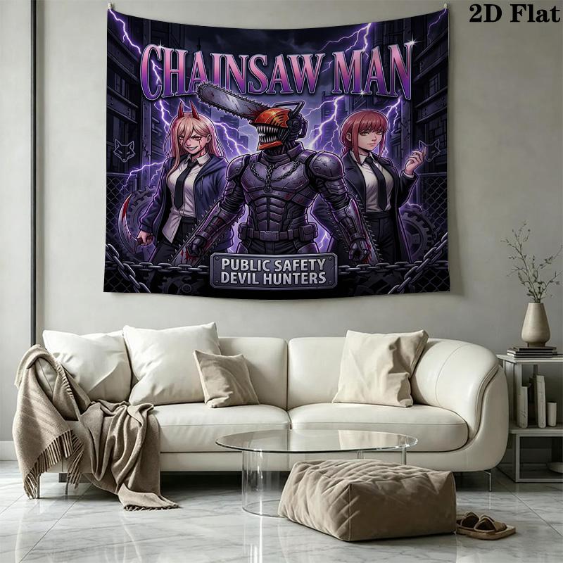 Chainsaw Man Wall Tapestry Aesthetic Wall Hanging Printed Fabric Blanket Decorative Tapestries For Bedroom Living Room Home Decor