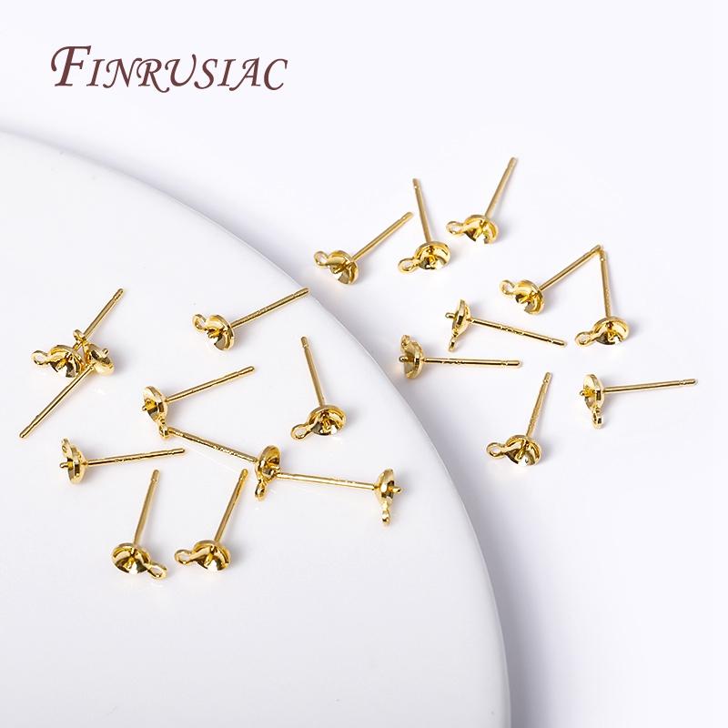 3/4MM 18K Gold Plated Pearl Post Earring Mounting Findings with Closed Ring For DIY Pearl Earring Jewelry Making Accessories