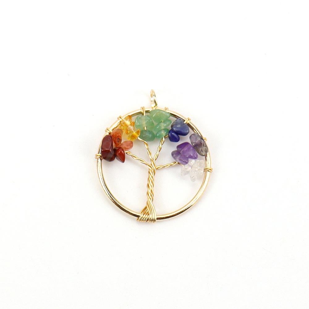 Gold 3Cm Tree Of Life Pendant Natural Crystal Gravel Fortune Tree Necklace Diy Accessories N114