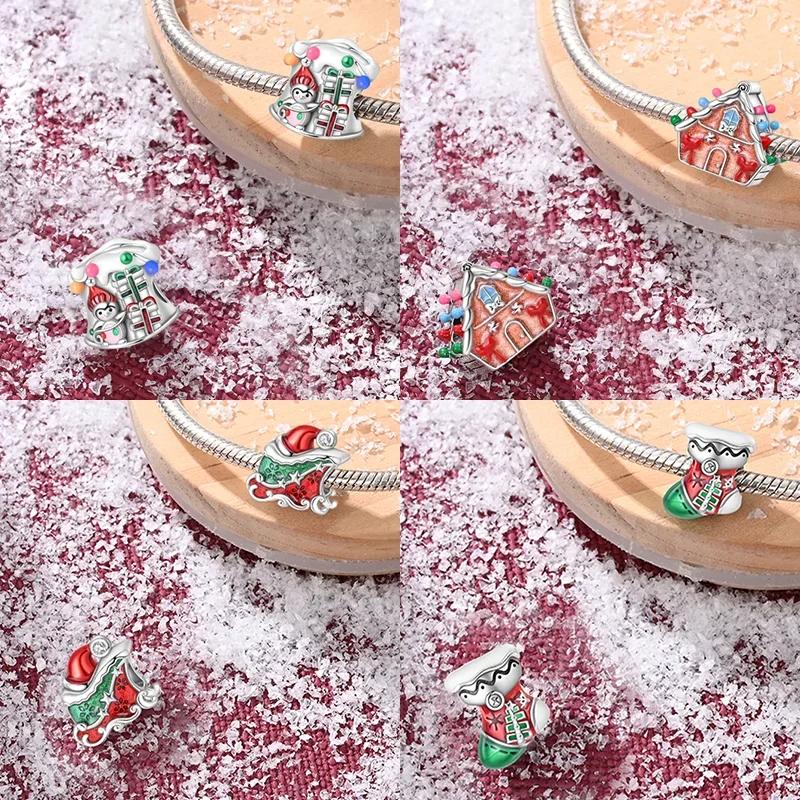 Coppersanta Claus Elk Socks Christmas Charms Beads Fit Original Bracelets Diy Party Jewelry Festival Fine Gifts For Women
