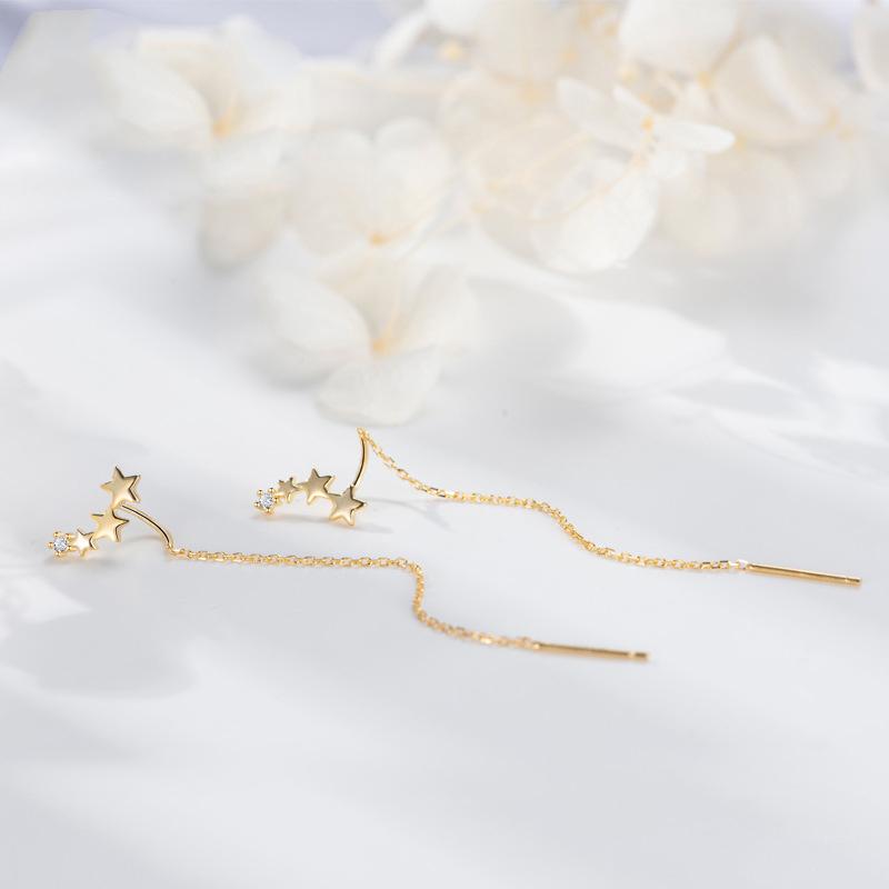 New European Star Ear Line Women's Dangle Earrings Gold Color Link Silver Color Heart Korean Fashion Crystal Ear Jewelry