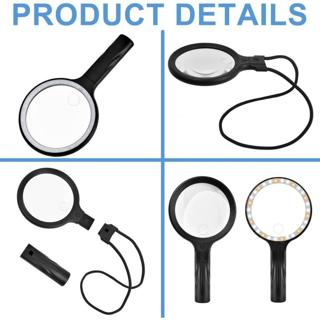 Lente d'ingrandimento a mani libere, Lente d'ingrandimento 5X 10X da indossare al collo con luce, Lente d'ingrandimento flessibile a collo di cigno, Ricaricabile tramite USB per la lettura a mani libere