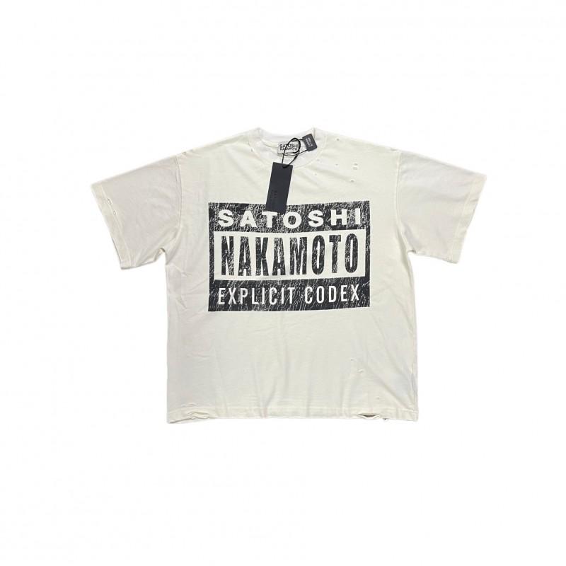 T-shirt Coton Surdimensionné Homme Avec Impression Graphique Satoshi Lavage Vintage Hip Hop Streetwear Manches Courtes