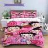 Betty Boop Pattern Bedding Set Quilt Cover Pillowcase Home Decor Gift (1 * Duvet Cover + 2 * Pillowcase, Without Core)