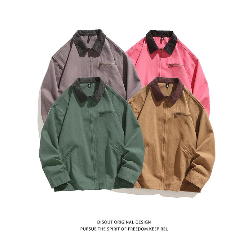2024 Autumn Men's Casual Japanese Style Color Block Multi-Pocket Workwear Jacket
