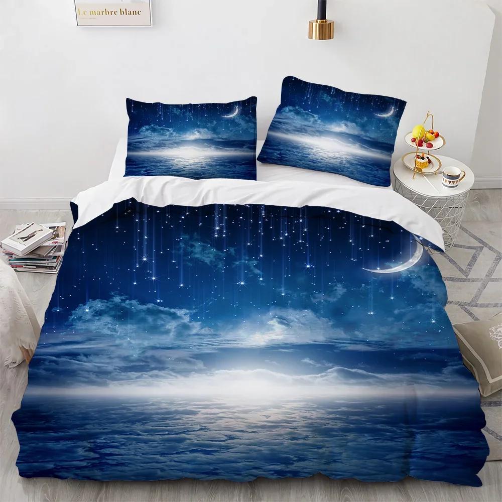 Galaxy Planet King Queen Duvet Cover Universe Sky Bedding Set 3D Blue Earth Outer Space Astronomy 2/3pcs Polyester Quilt Cover