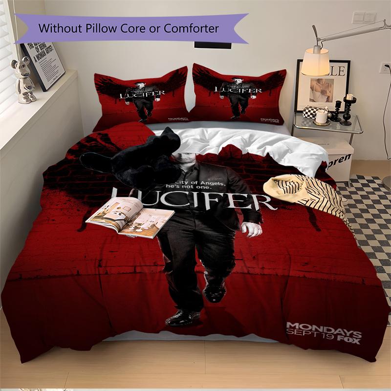 3Pcs Lucifer'S Shadowy Journey Bedding Set Soft Fabric Duvet Cover Pillowcases Home Christmas Xmas Halloween Gift 1 Duvet Cover 2 Pillowcase L1188