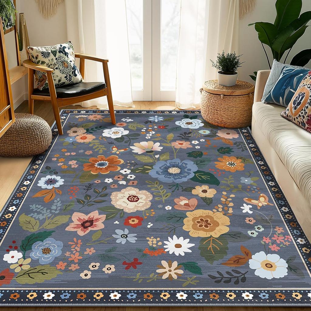 Crystal velvet carpetFloral  Area Rug Machine Washable Soft Print Boho Carpet Non Slip Doormat Low Pile Flower Area Rugs for