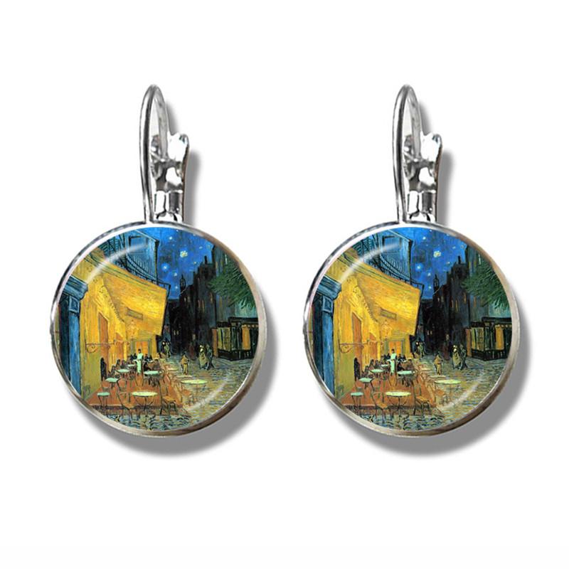 Van Gogh Solsikker Kunst Vintage Sølvbelagte Øredobber Glass Cabochon Kuppel Stiftøredobber Zirkon For Kvinner Jenter Gave