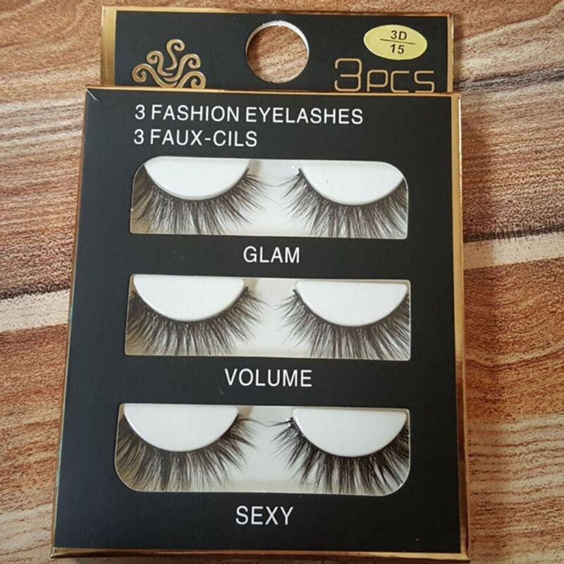 Luxurious 3 Pairs Black 100% Real Mink False Eyelashes With Natural Cross Style