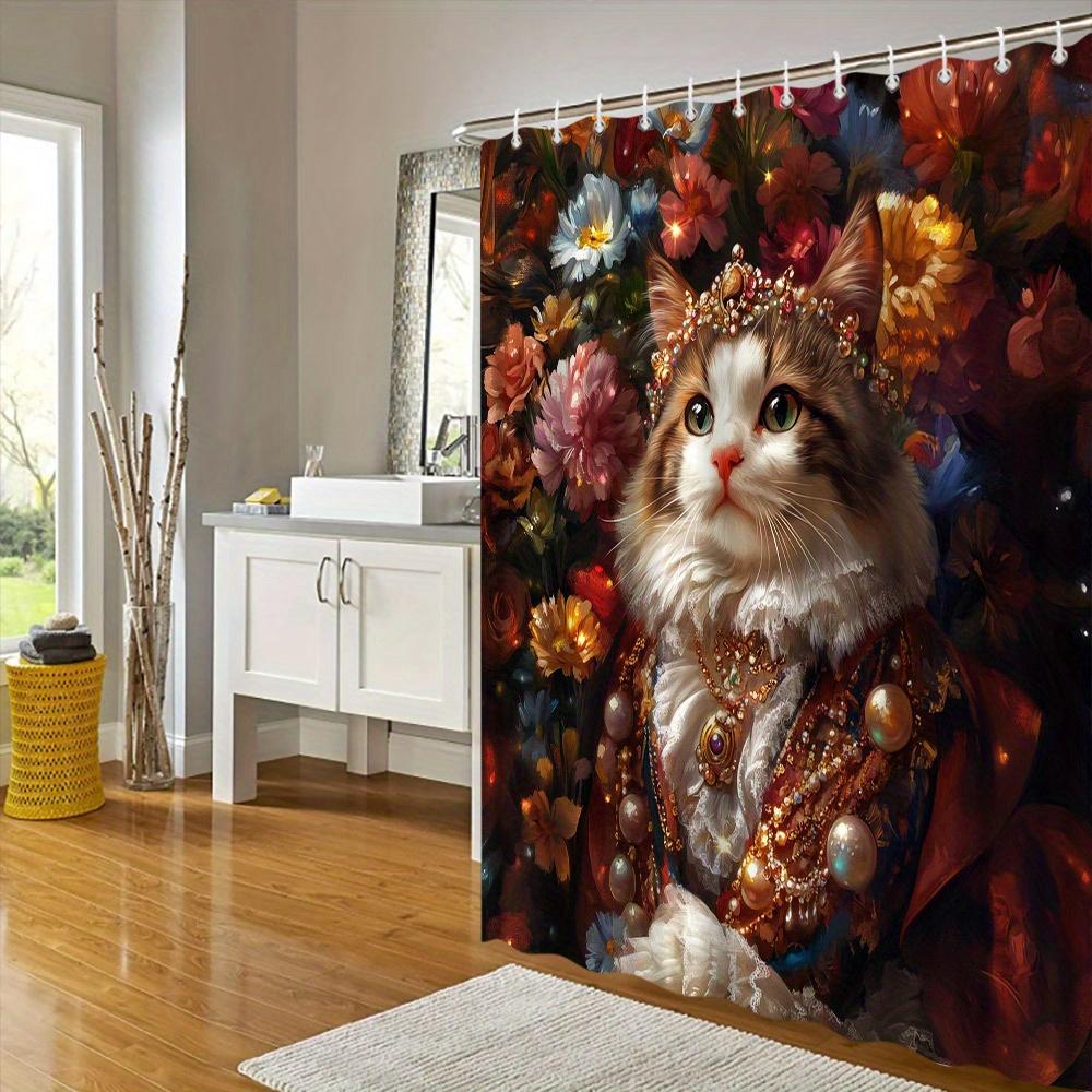 Regal Cat in Royal Attire Waterproof Shower Curtain for Modern Bathroom Decor, Stylish and Durable, Perfect for Home Use