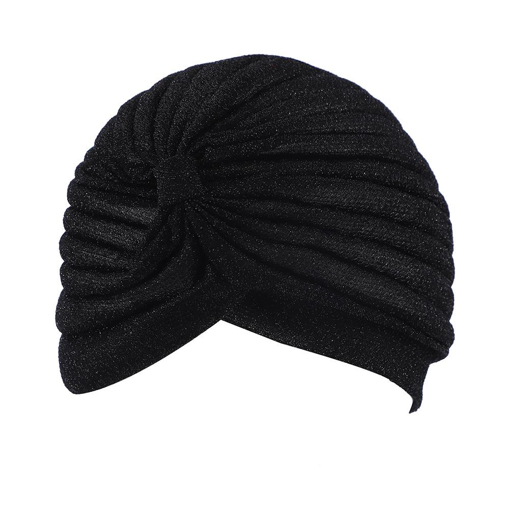 Wholesale Gold Shiny Indian Hat Vintage Wide-brimmed Headscarf Hat for Women Simple Elastic Turban Hat