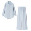 Light-Sensitive Oxygen Wear French Lazy Style Loose and Simple Pure Color Cotton and Linen Shirt + Straight-leg Loose Pants Two-piece Set