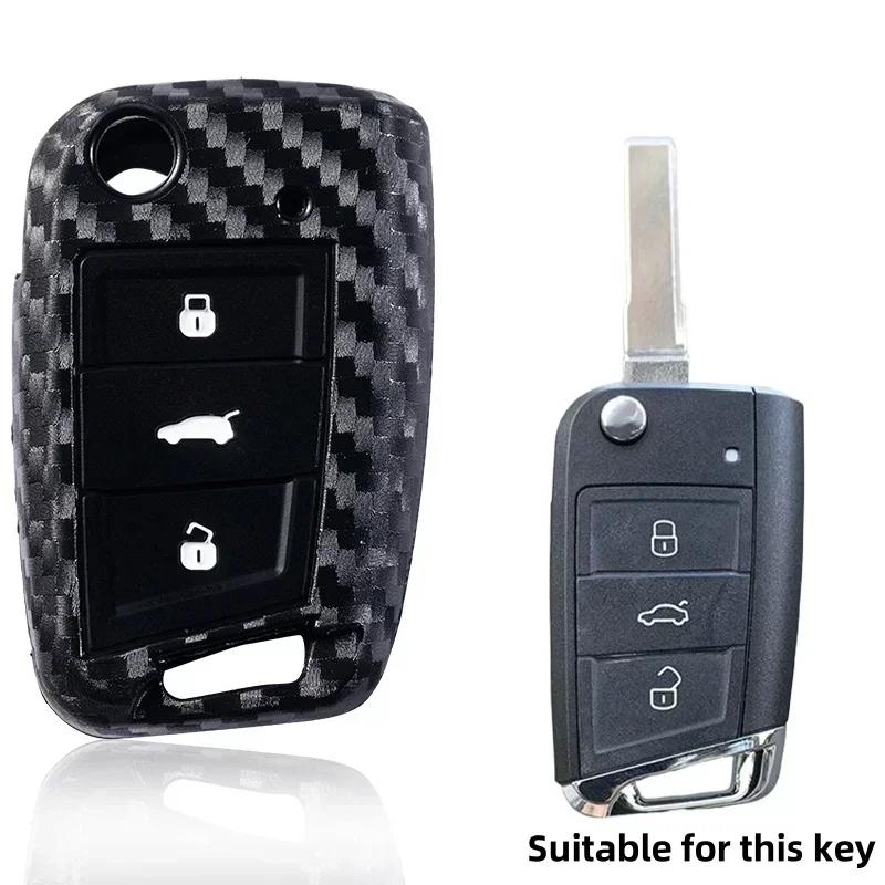 

3 Buttons Carbon Silicone Car Key Case Cover For VW Volkswagen Golf 7 Tiguan MK2 For SEAT Ateca Leon FR 2 Ibiza Skoda Octavia чёрный