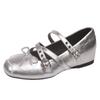 Silver Single Shoes Women's Retro Mary Jane Shoes New Casual Bow Flat Ballet Shoes Women
