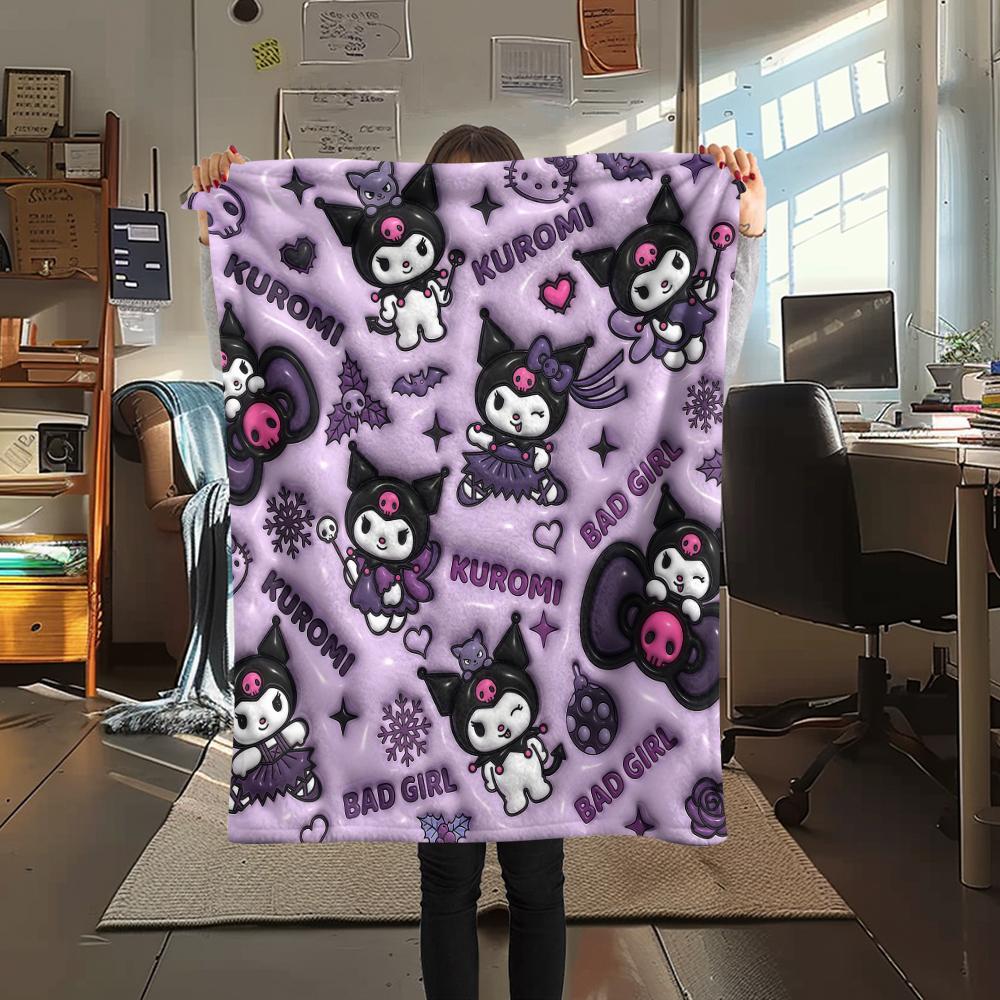 1PC Kuromi Print Flannel Blanket, High quality All Seasons, Home Decor, Warmth and Comfort, Perfect for Christmas Gifts