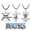 Stylish One Piece Black Alloy Skull Necklace For Young Adults, Featuring Sanji And Whitebeard
