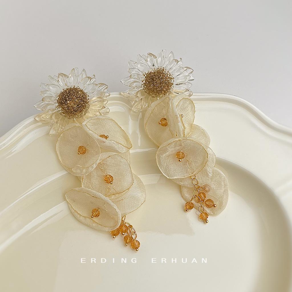 Бог контролирует преувеличенные модели! Праздничный ветер сладкий подсолнух кружево длинные серьги с бахромой серьги украшения