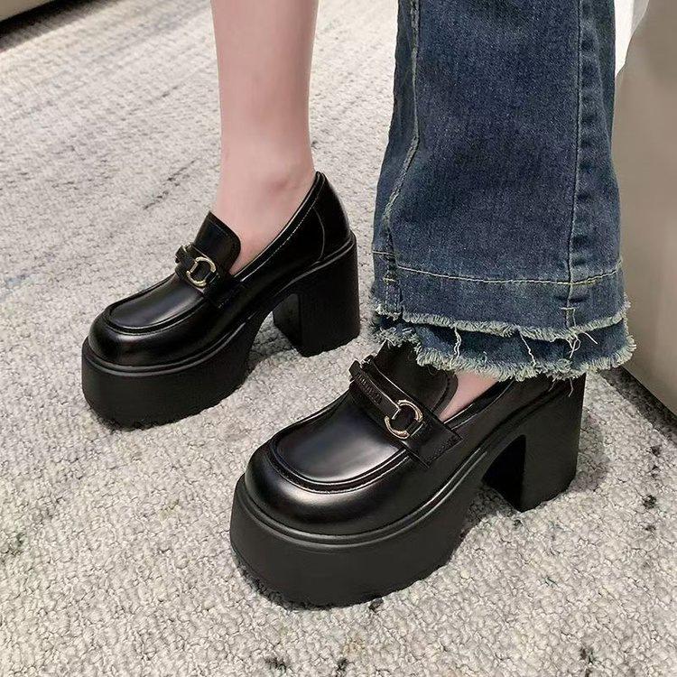 Thick-soled High-heeled Small Leather Shoes, Small Retro Mary Jane Shoes, Heightened Thick-heeled Waterproof Table