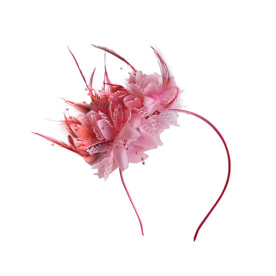 

Винтажная повязка на голову с перьями, элегантная тканевая повязка с цветком для женщин и девочек, петля для волос, свадебные аксессуары для волос, свадебная вечеринка, прическа, украшение, головные уборы розовый