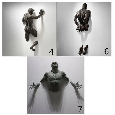 Imitation Copper Wall Decor Abstract Character Resin Rock Climbing Man Statue Sculpture Background Wall Art 3D Through Wall