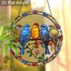 Acrylic Colorful Birds On A Branch Suncatcher, Stained Glass Style Window Hanging Ornament for Nature and Garden Lovers