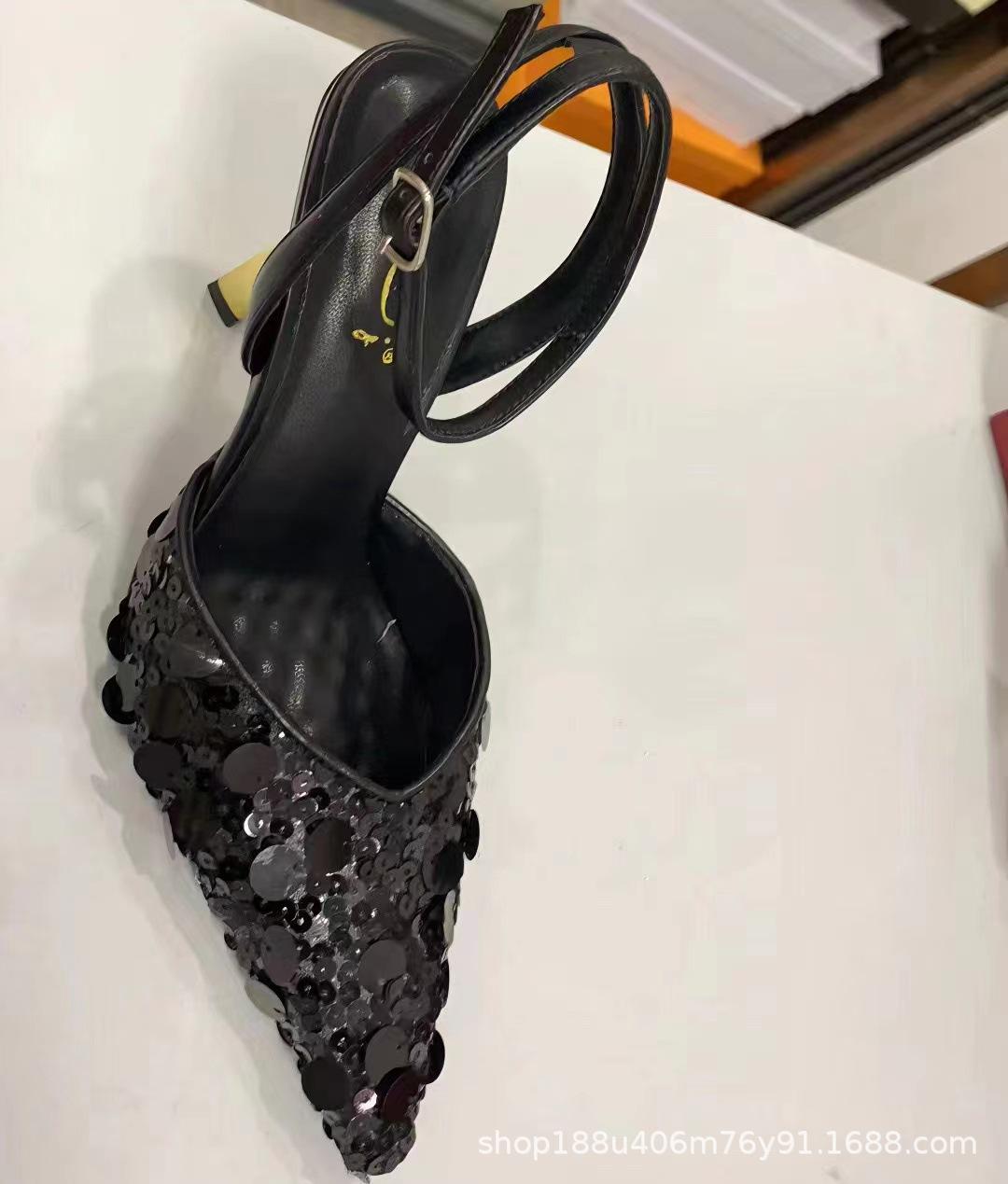 

Niche French rhinestone high heels female stiletto JC silver fairy style sexy word buckle crystal sandals summer girl 39