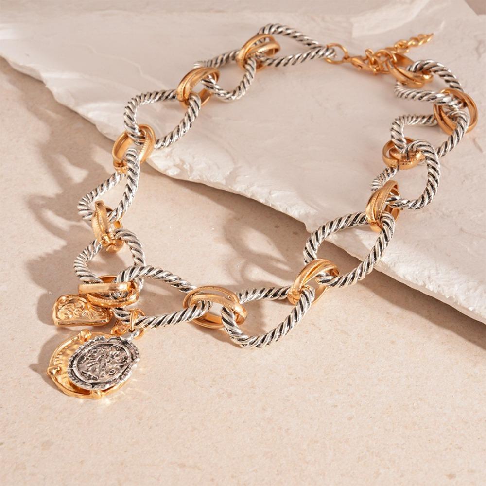 Multilayer Chain Geometric Necklace Colored  Pearl Coin Necklace Fashion Choker Necklace  Men Women