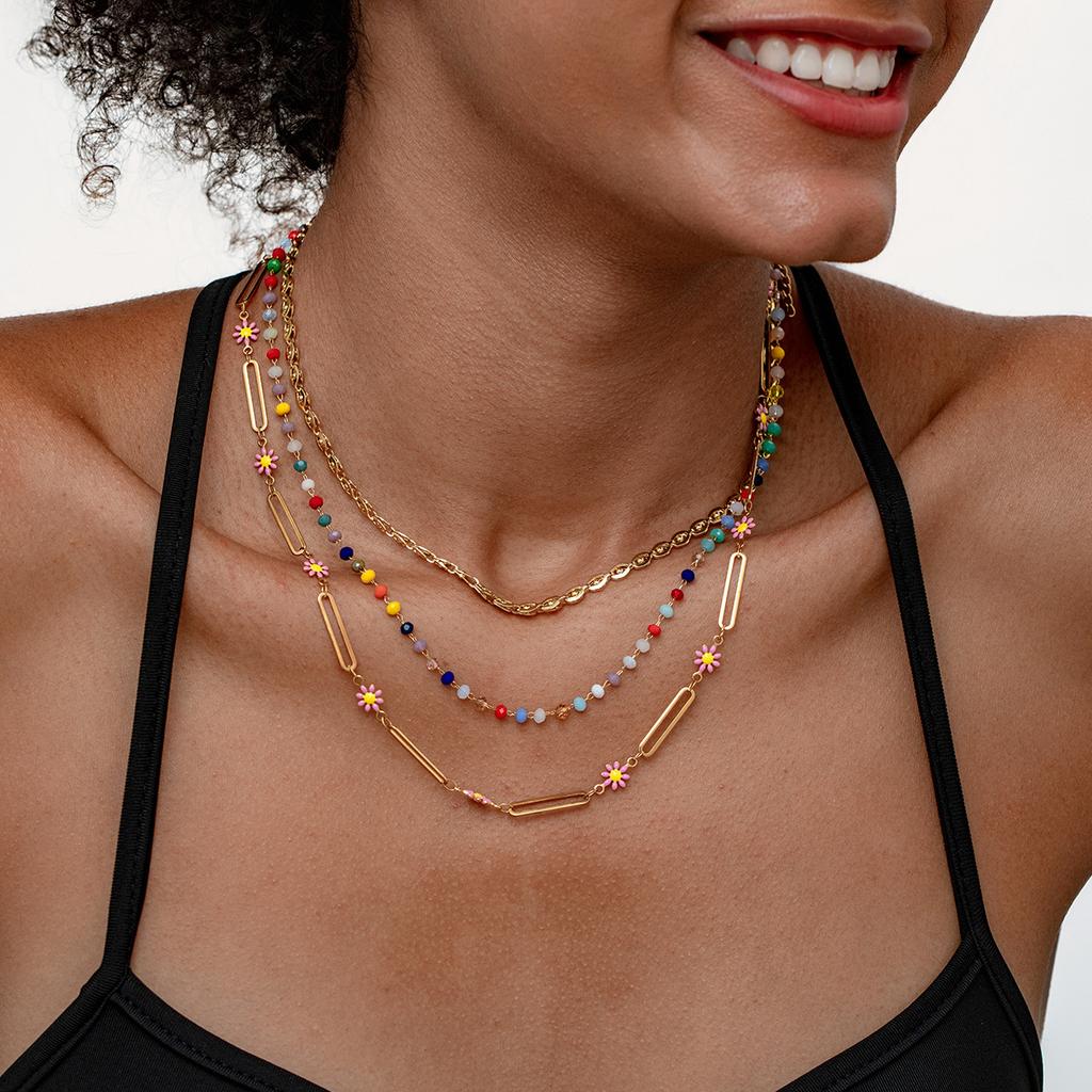 Multilayer Colorful Beaded Dopamine Clavicle Necklace European American Fashion Jewelry