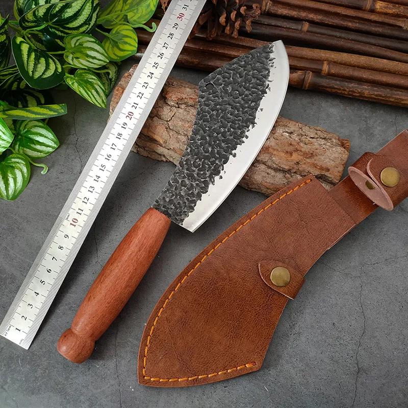Forged Kitchen Knives Meat Cleaver Chopping Vegetables Butcher Knives Hiking Camping Barbecue Outdoor Survival Knife Wood Handle