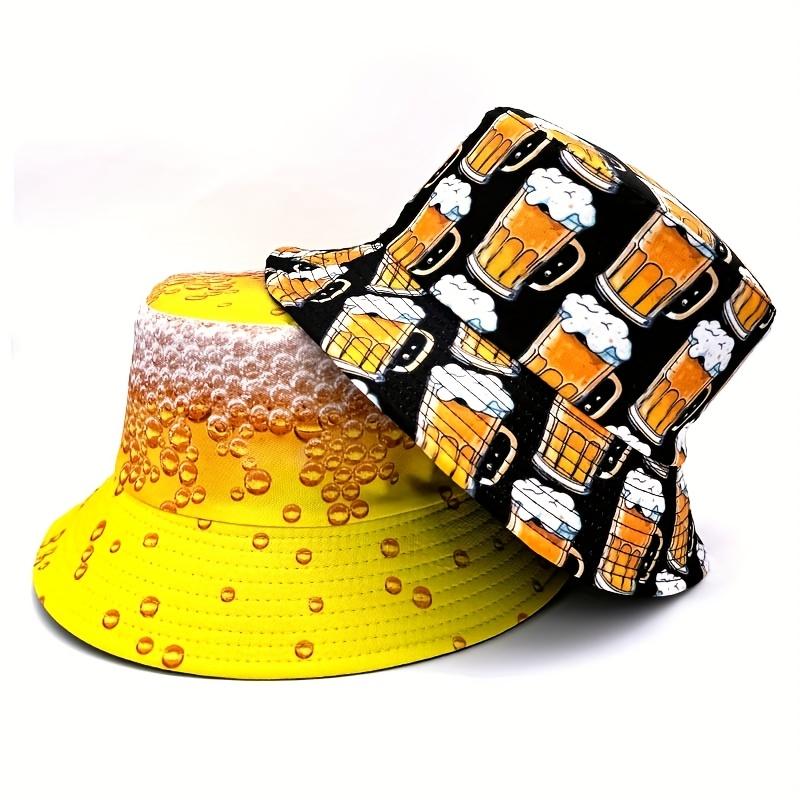 Bucket Hat with Full Print of Beer and Beer Foam Lightweight and Fashionable Unisex, Ideal for Parties and Outdoor Activities