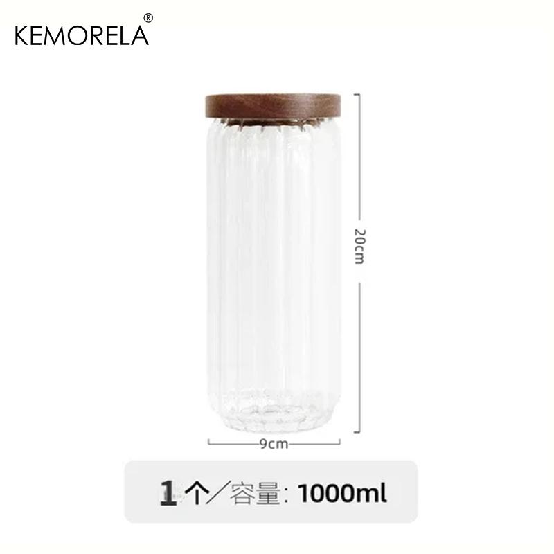 Glass Storage Jar With Acacia Wooden Cover Kitchen Snacks Tea Coffee Bean High Capacity High borosilicate Sealed Storage Bottles