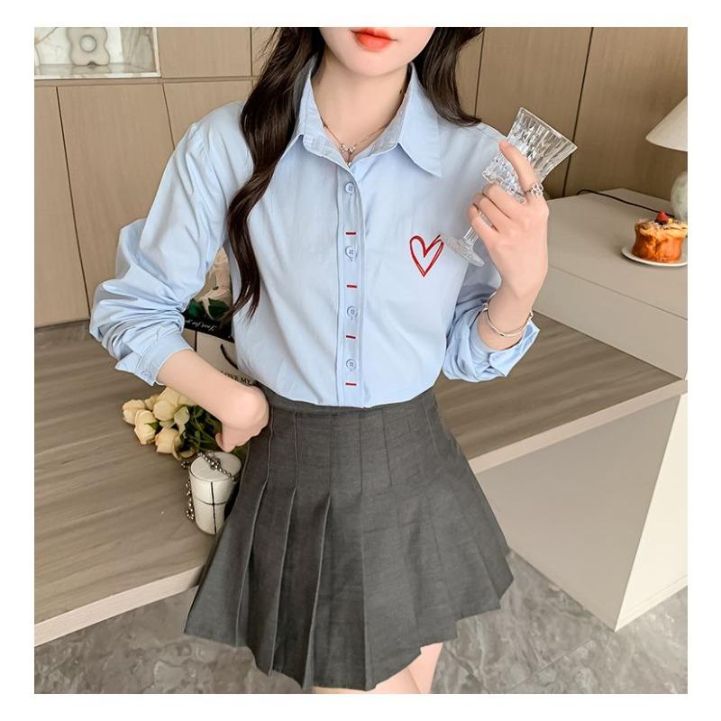 Temperament Light Luxury High-end Embroidered Cotton Shirt for Women's Fashionable Age-reducing Long-sleeved Shirt