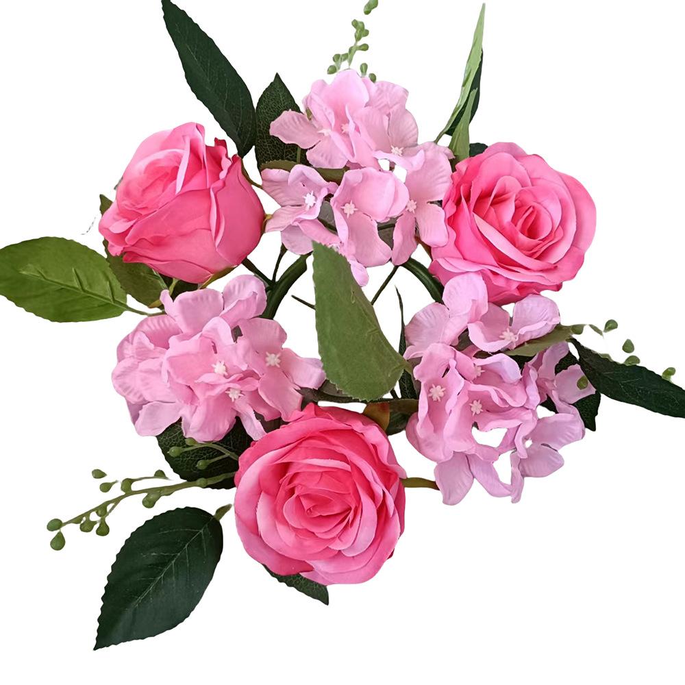European Simulation Rose Wreath 20Cm Candlestick Wreath Christmas Decoration Window Props Table Wedding Arrangement Fake Flower